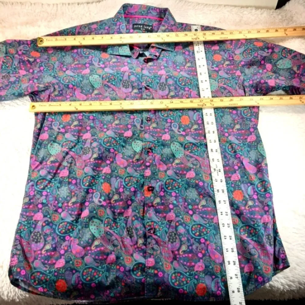 Jared Lang Vibrant Purple and Blue Floral Casual Button Down Shirt Mens XL - Picture 7 of 8